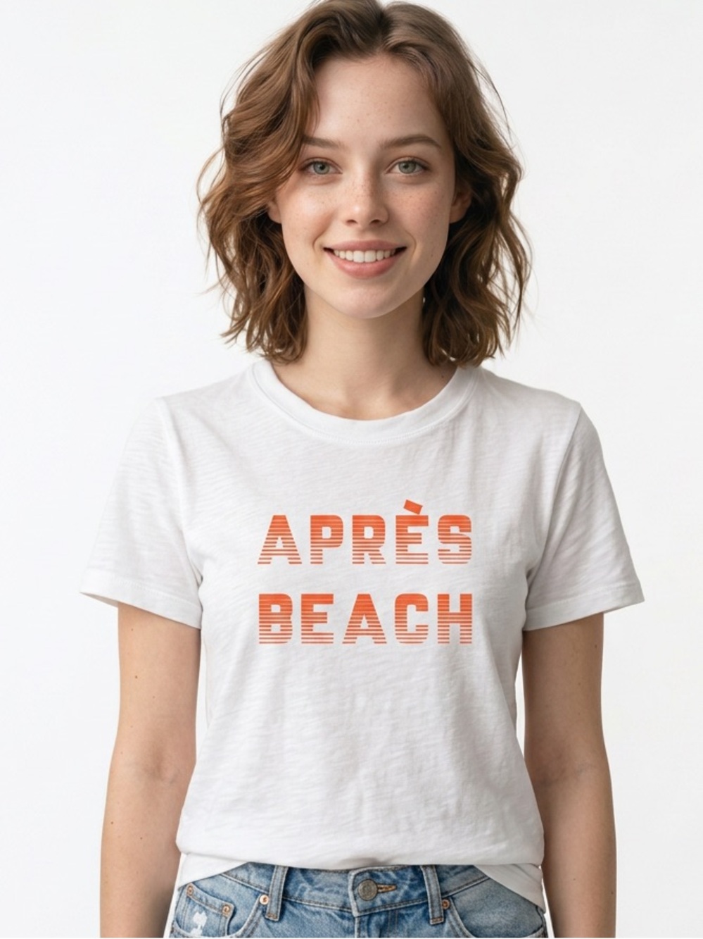 ELAN | NEW White & Orange 'Après Beach' Graphic Tee Women’s Size Small